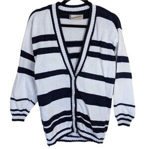 Diane Von Furstenberg Vintage Cardigan Sweater Striped Nautical Cotton Medium